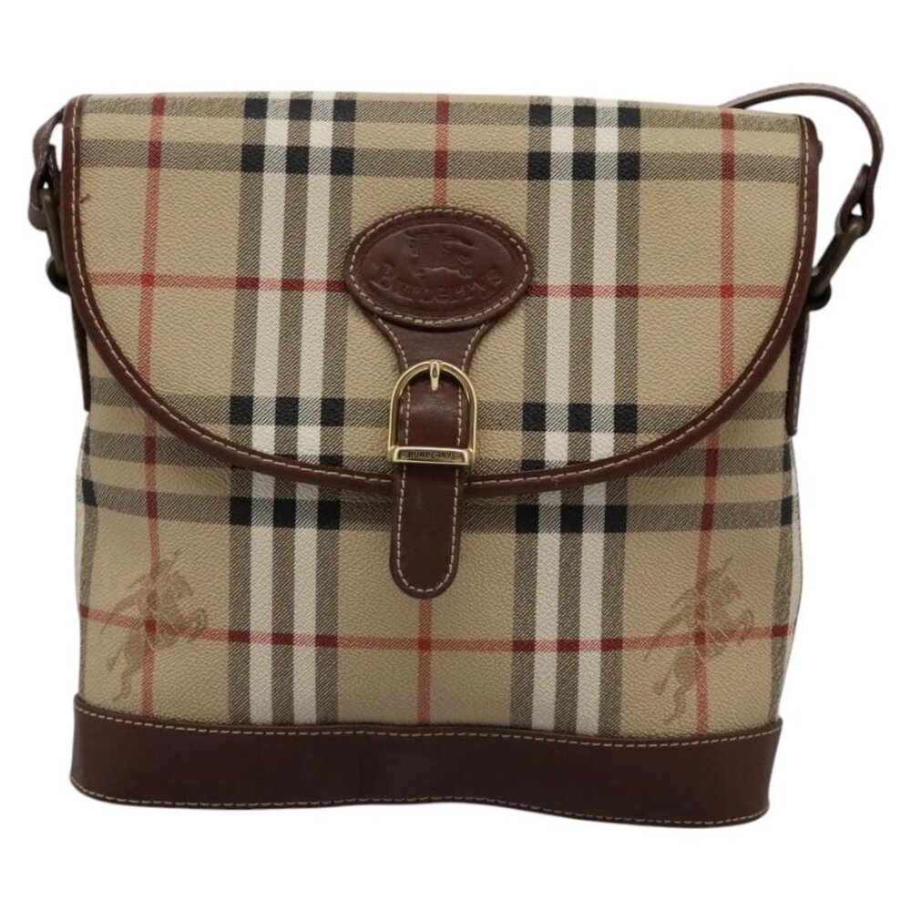 Burberrys Nova Check Shoulder Bag PVC Leather Beige Brown gold Auth BD093 - Picture 2 of 16